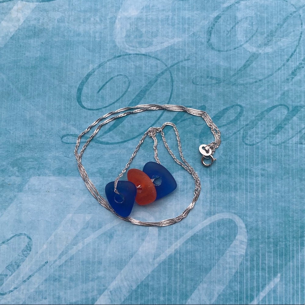 Sterling Silver Sea Glass Trio Necklace New - Picture 5 of 5